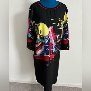 Stylish Black and Multicolor Dress Tessy made in Turkish eu size 48 NEW